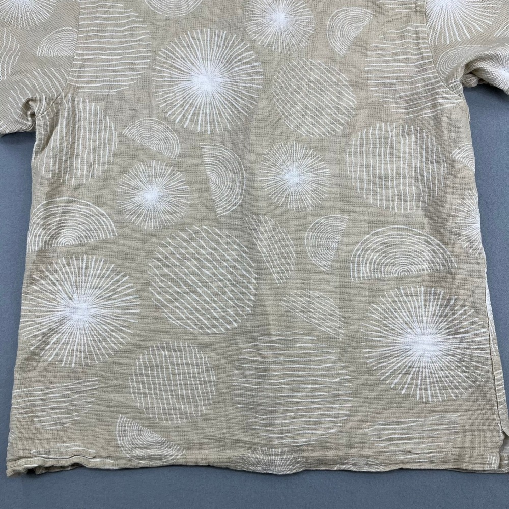 Folk Mens XL Tan Geometric Sunburst Print Textured Cotton Short Sleeve Shirt - Picture 12 of 13
